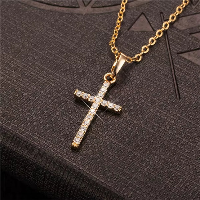 Fashion Female Cross Pendants Dropshipping Gold Black Color Stainless Steel Jesus Cross Pendant Necklace Jewelry for Men/Women