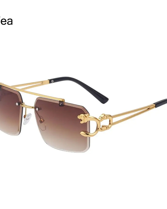 Fashion Retro Cheetah Decoration Sunglasses for Women Men Metal Steampunk Sun Glasses Summer UV400 Shades Trendy Rimless Eyewear
