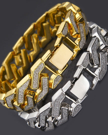Rhinestone Cuban Bracelet Mens Hip Hop Star Glitter Geometric Shape Bracelet