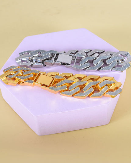 Rhinestone Cuban Bracelet Mens Hip Hop Star Glitter Geometric Shape Bracelet