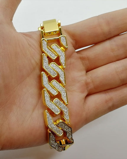 Rhinestone Cuban Bracelet Mens Hip Hop Star Glitter Geometric Shape Bracelet