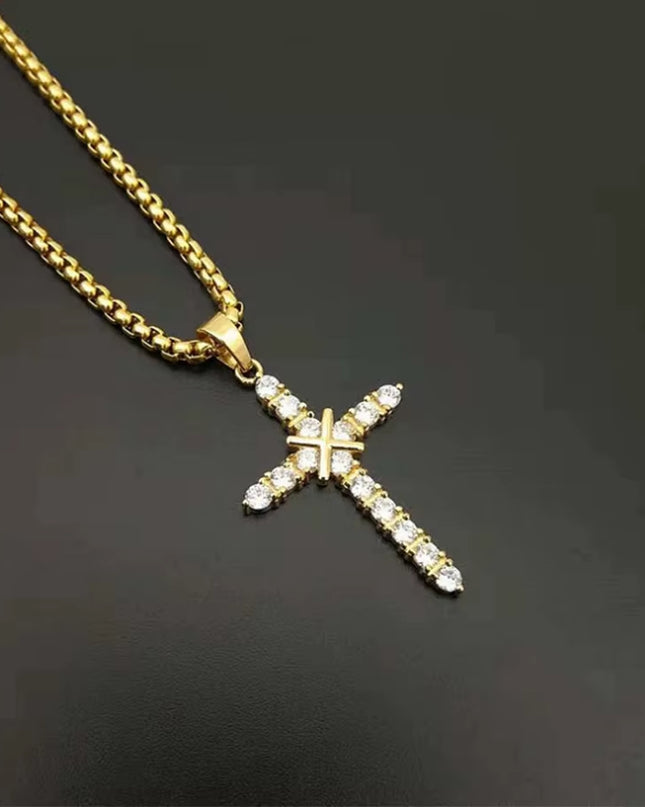 Fashion Female Cross Pendants Dropshipping Gold Black Color Stainless Steel Jesus Cross Pendant Necklace Jewelry for Men/Women