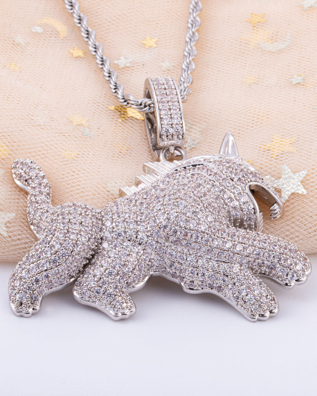 Hip Hop Full Zircon Mens Necklace Leopard Pendant