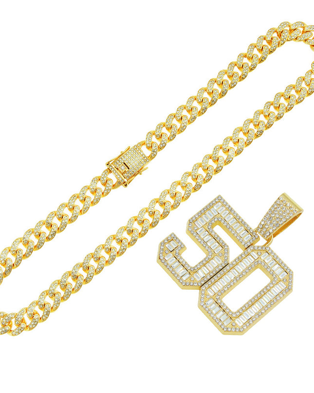 Mens Fashion Full Diamond Number 50 Pendant Necklace