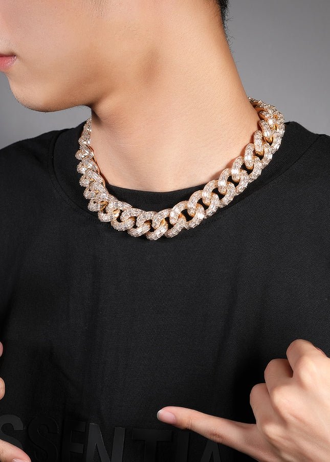 Mens Fashion Personalized Square Zirconium Cuban Bracelet Necklace