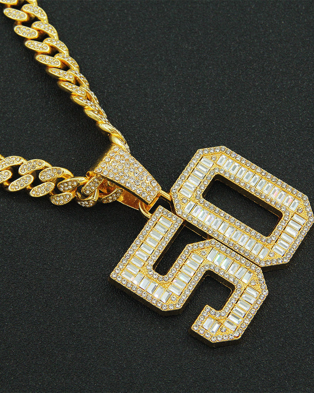 Mens Fashion Full Diamond Number 50 Pendant Necklace