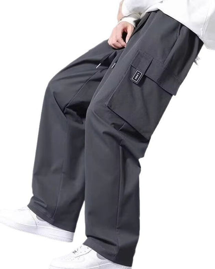 Large Loose Pockets Drawstring Boys Straight Cargo Pants