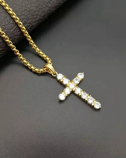 Fashion Female Cross Pendants Dropshipping Gold Black Color Stainless Steel Jesus Cross Pendant Necklace Jewelry for Men/Women