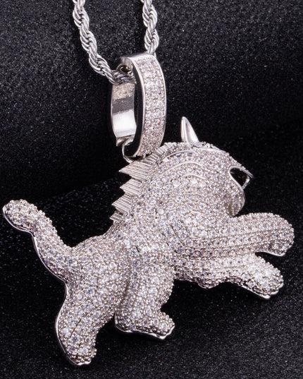 Hip Hop Full Zircon Mens Necklace Leopard Pendant