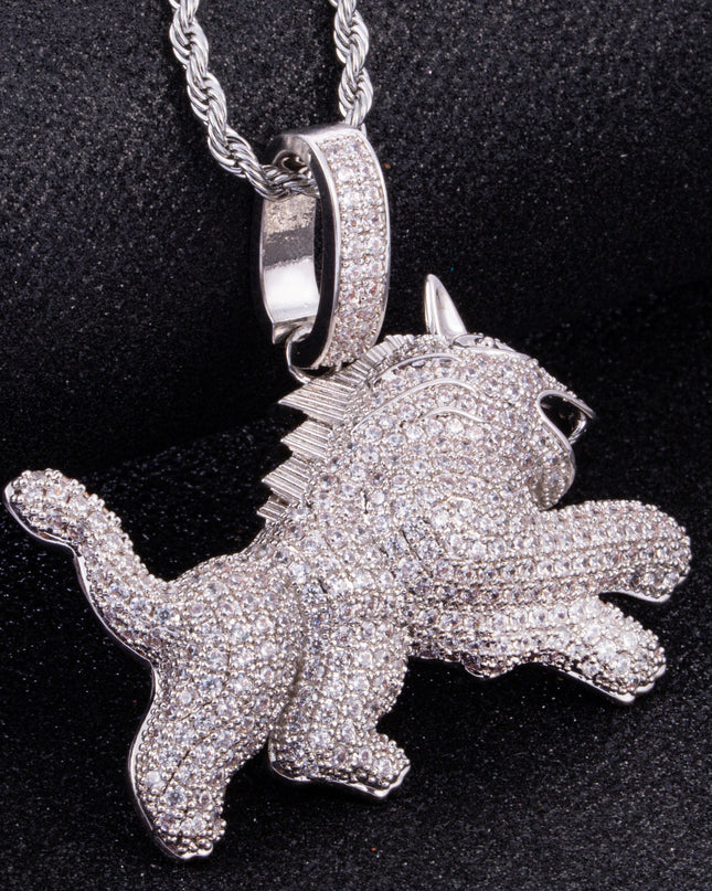 Hip Hop Full Zircon Mens Necklace Leopard Pendant