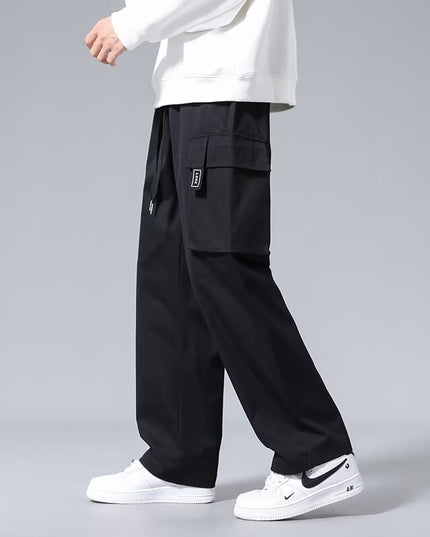 Large Loose Pockets Drawstring Boys Straight Cargo Pants