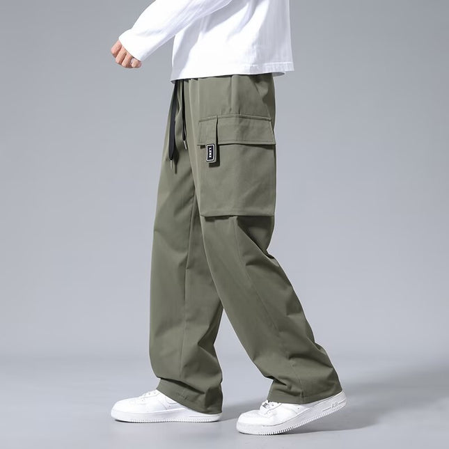 Large Loose Pockets Drawstring Boys Straight Cargo Pants