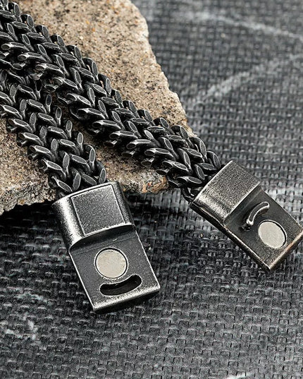 Black Vintage Mens Bracelet Punk Double Chain Stainless Steel