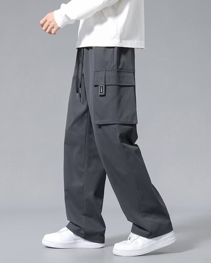 Large Loose Pockets Drawstring Boys Straight Cargo Pants