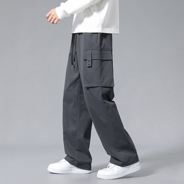 Large Loose Pockets Drawstring Boys Straight Cargo Pants