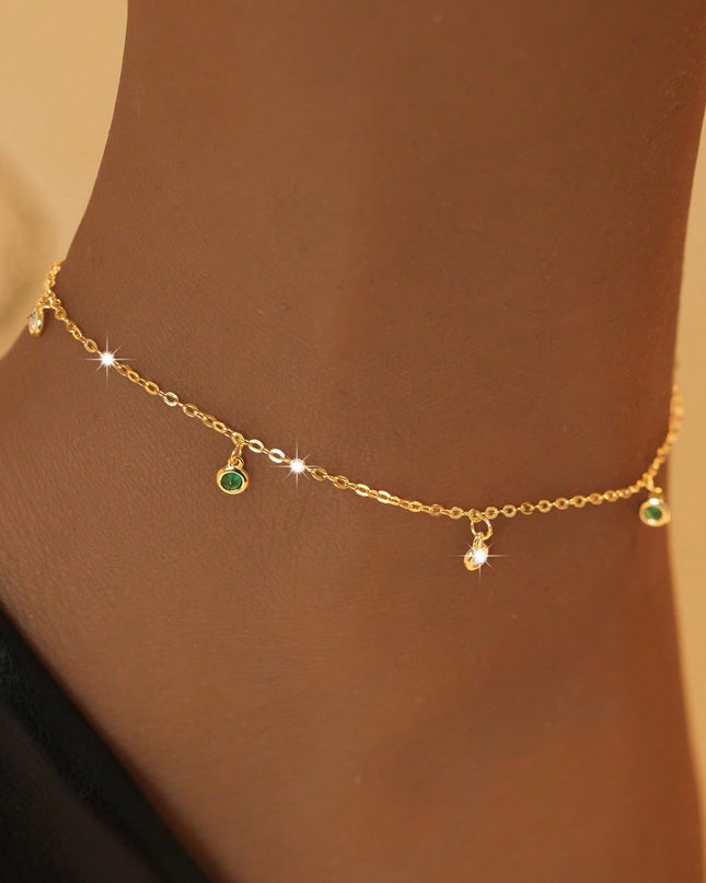 Fresh And Minimalist 925 Silver White And Green Zircon Pendant Ankletperfect For Womens Everyday Jewelry