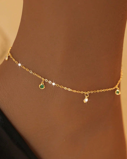 Fresh And Minimalist 925 Silver White And Green Zircon Pendant Ankletperfect For Womens Everyday Jewelry