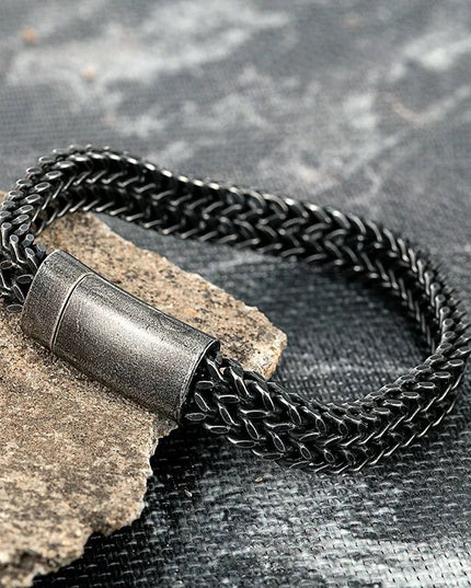 Black Vintage Mens Bracelet Punk Double Chain Stainless Steel