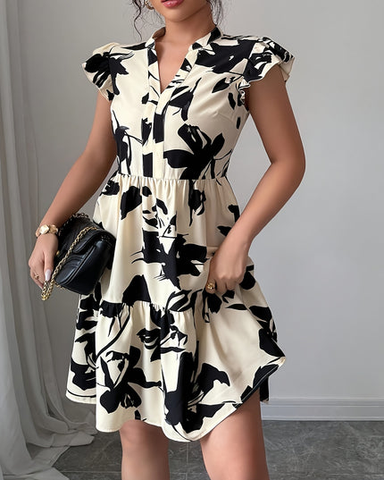 Womens Printed Notched-Neck Dress