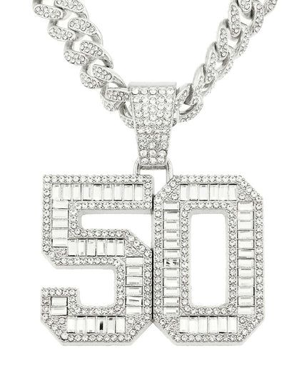 Mens Fashion Full Diamond Number 50 Pendant Necklace