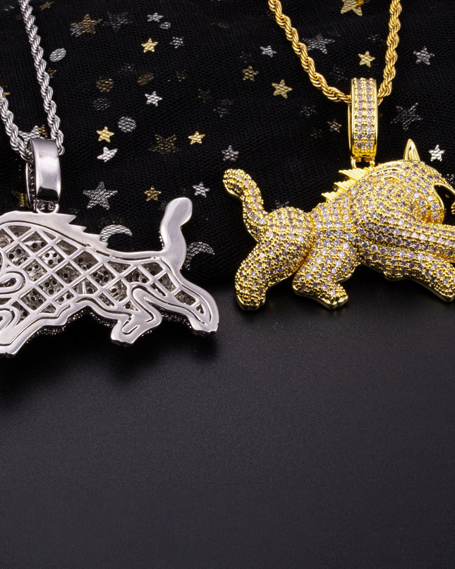 Hip Hop Full Zircon Mens Necklace Leopard Pendant