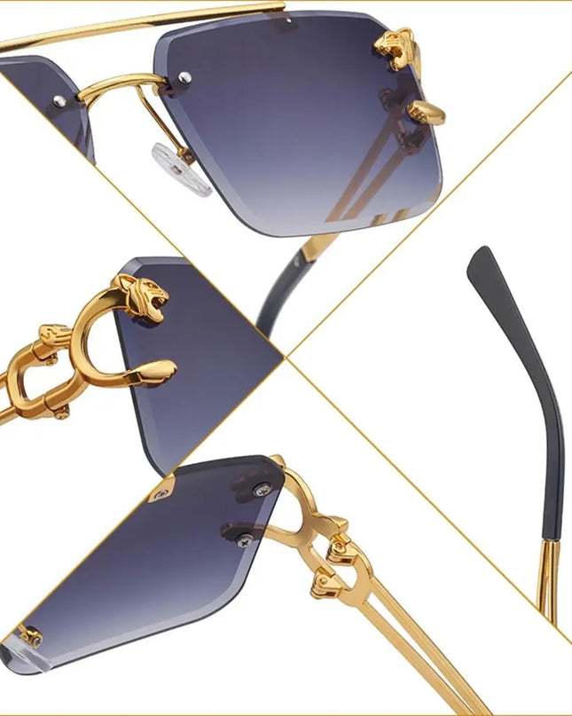 Fashion Retro Cheetah Decoration Sunglasses for Women Men Metal Steampunk Sun Glasses Summer UV400 Shades Trendy Rimless Eyewear