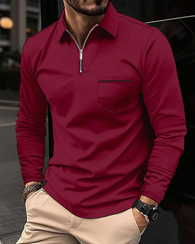 Autumn Polo Shirt Zipper Men'S Long Sleeve Polo Shirt