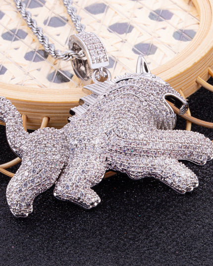 Hip Hop Full Zircon Mens Necklace Leopard Pendant