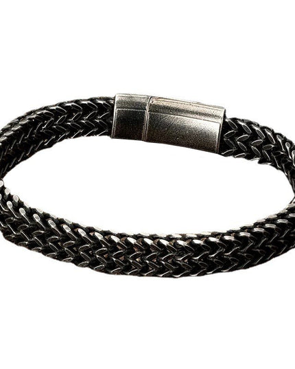 Black Vintage Mens Bracelet Punk Double Chain Stainless Steel