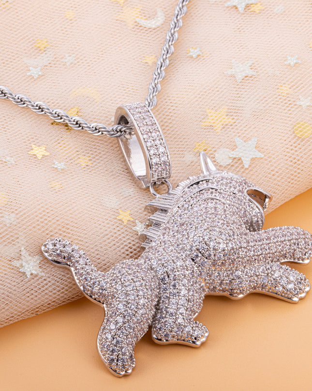 Hip Hop Full Zircon Mens Necklace Leopard Pendant