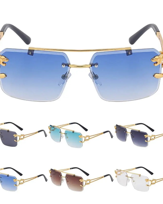 Fashion Retro Cheetah Decoration Sunglasses for Women Men Metal Steampunk Sun Glasses Summer UV400 Shades Trendy Rimless Eyewear