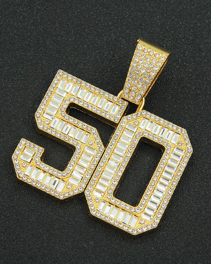 Mens Fashion Full Diamond Number 50 Pendant Necklace