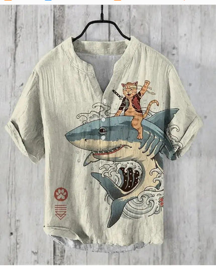 Summer Men's Shirts National Trendy Style Three Breasted