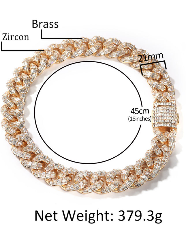 Mens Fashion Personalized Square Zirconium Cuban Bracelet Necklace