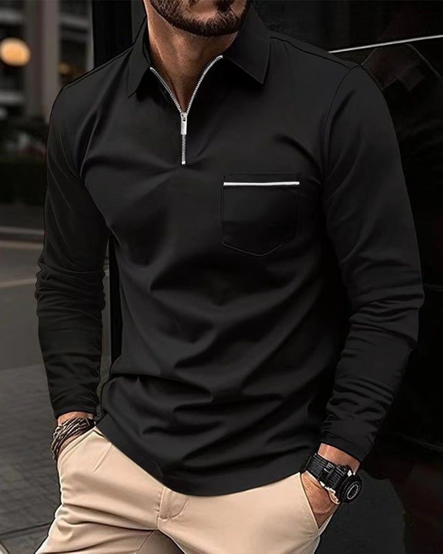 Autumn Polo Shirt Zipper Men'S Long Sleeve Polo Shirt