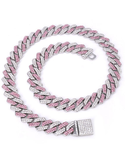 Mens Alloy Necklace With A Hinged Clasp And A Diamond-Patterned Powder-Blue Diamond Pendant