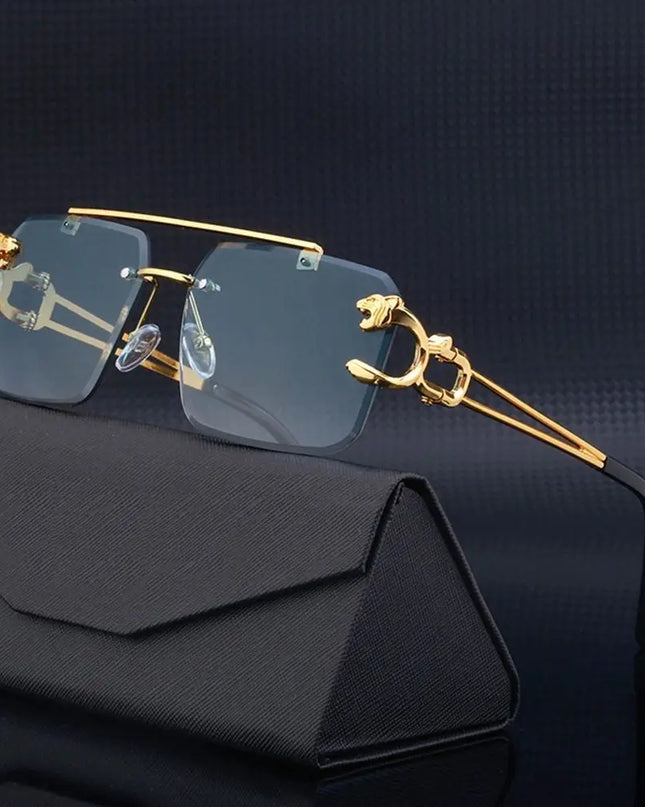 Fashion Retro Cheetah Decoration Sunglasses for Women Men Metal Steampunk Sun Glasses Summer UV400 Shades Trendy Rimless Eyewear