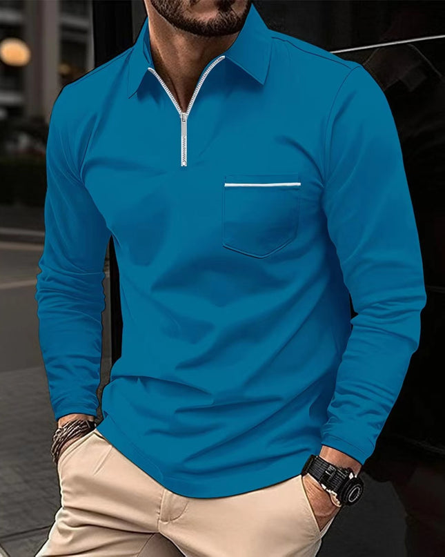 Autumn Polo Shirt Zipper Men'S Long Sleeve Polo Shirt