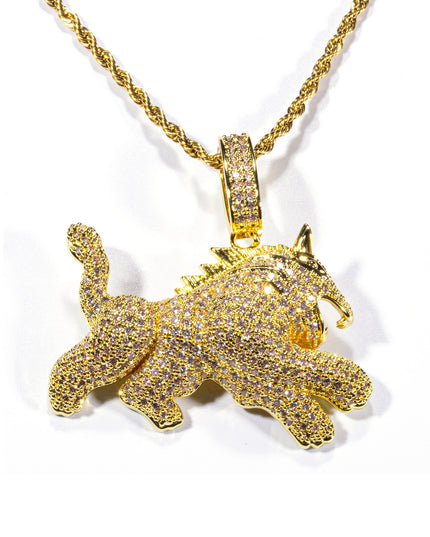 Hip Hop Full Zircon Mens Necklace Leopard Pendant