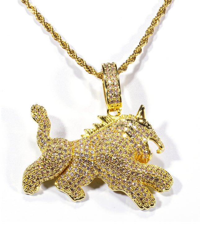 Hip Hop Full Zircon Mens Necklace Leopard Pendant