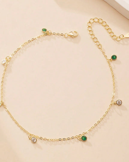 Fresh And Minimalist 925 Silver White And Green Zircon Pendant Ankletperfect For Womens Everyday Jewelry