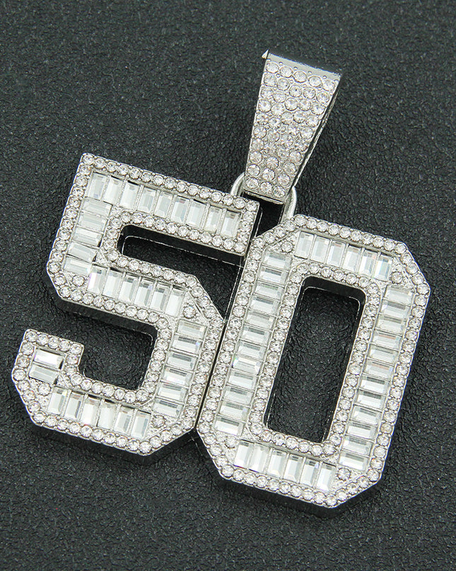 Mens Fashion Full Diamond Number 50 Pendant Necklace