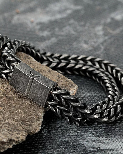 Black Vintage Mens Bracelet Punk Double Chain Stainless Steel