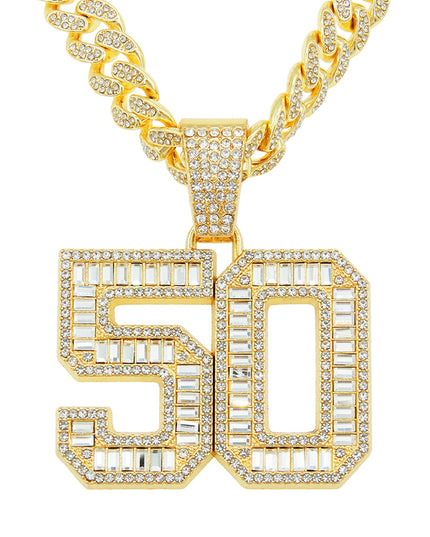 Mens Fashion Full Diamond Number 50 Pendant Necklace