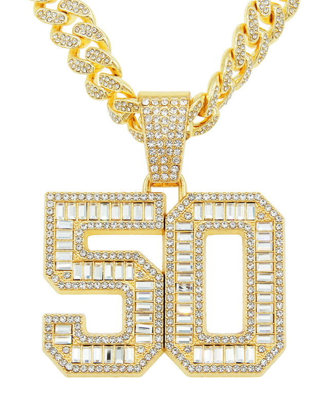 Mens Fashion Full Diamond Number 50 Pendant Necklace