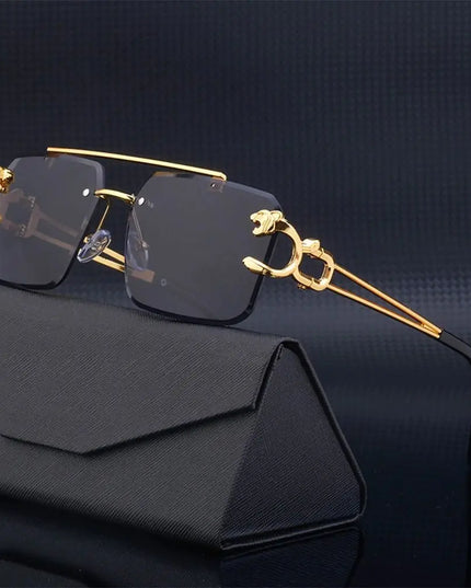Fashion Retro Cheetah Decoration Sunglasses for Women Men Metal Steampunk Sun Glasses Summer UV400 Shades Trendy Rimless Eyewear