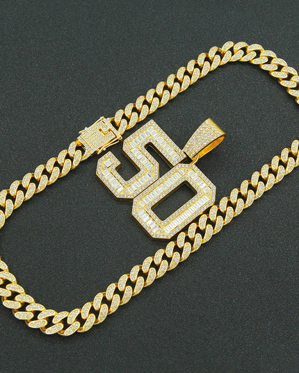 Mens Fashion Full Diamond Number 50 Pendant Necklace