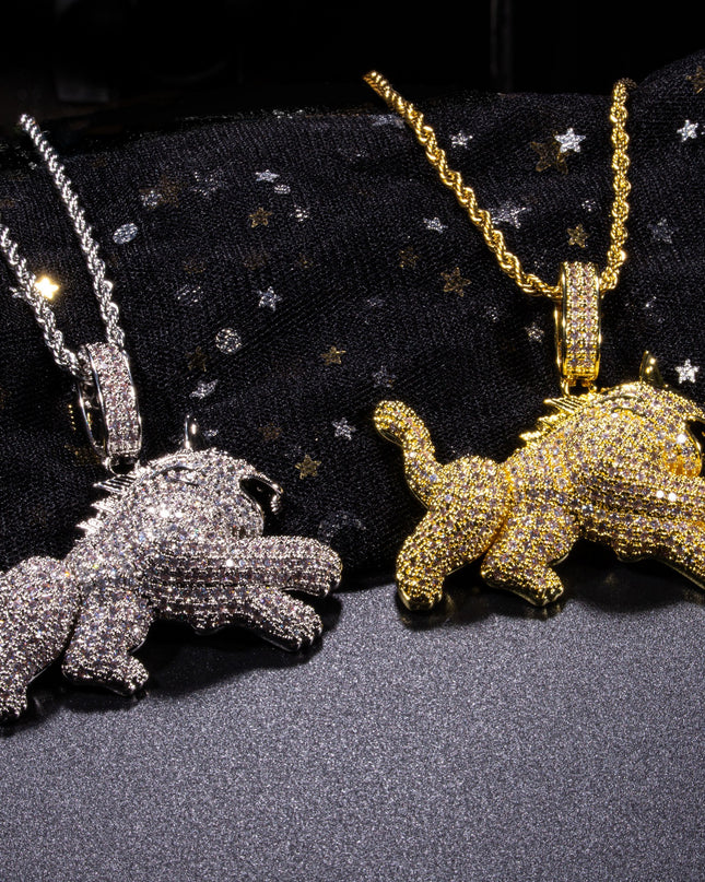 Hip Hop Full Zircon Mens Necklace Leopard Pendant