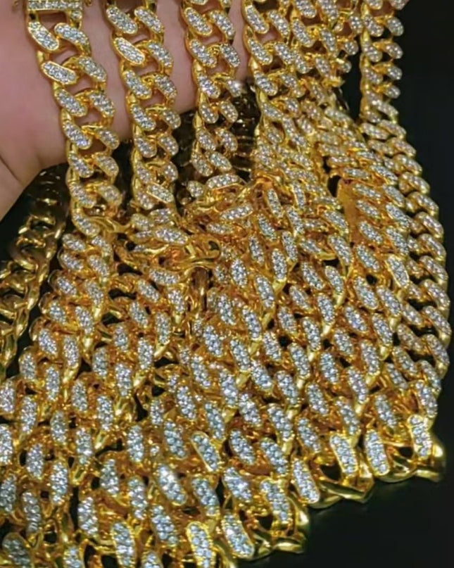 Rhinestone Alloy Cuban Chain Mens Hip-hop Style