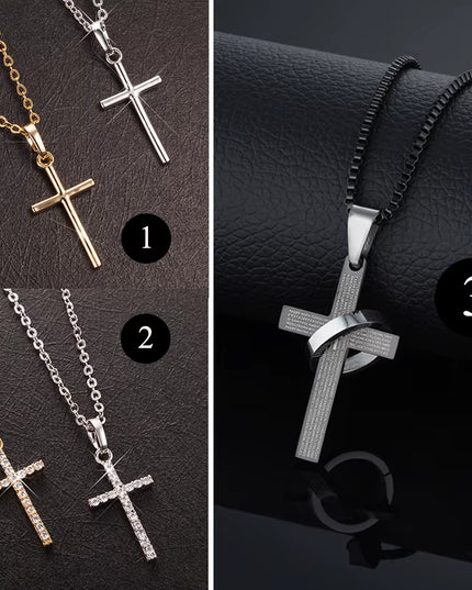 Fashion Female Cross Pendants Dropshipping Gold Black Color Stainless Steel Jesus Cross Pendant Necklace Jewelry for Men/Women